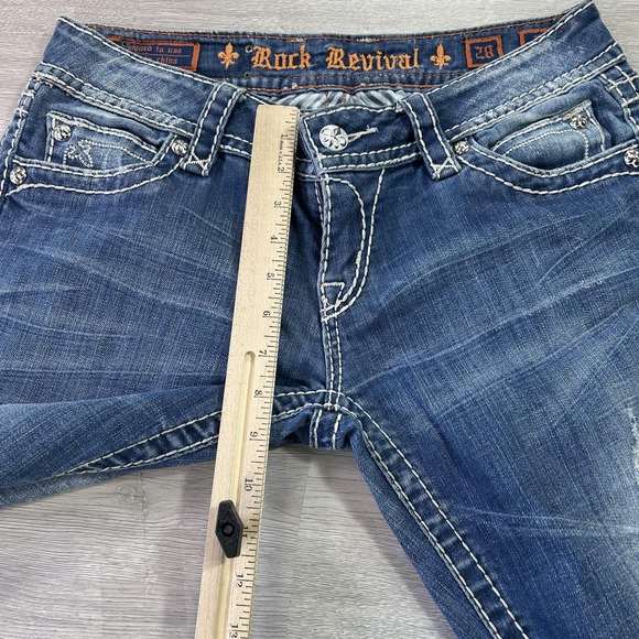 Rock Revival Jamie Easy Boot Jeans Womens 28 Blue Bootcut Distressed Denim - Picture 13 of 16